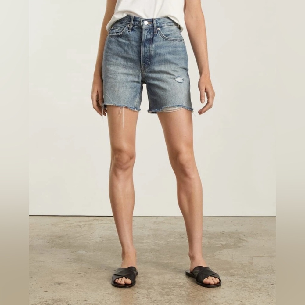 Everlane Women's the Rigid Way High Shorts Size 28 Distressed Denim